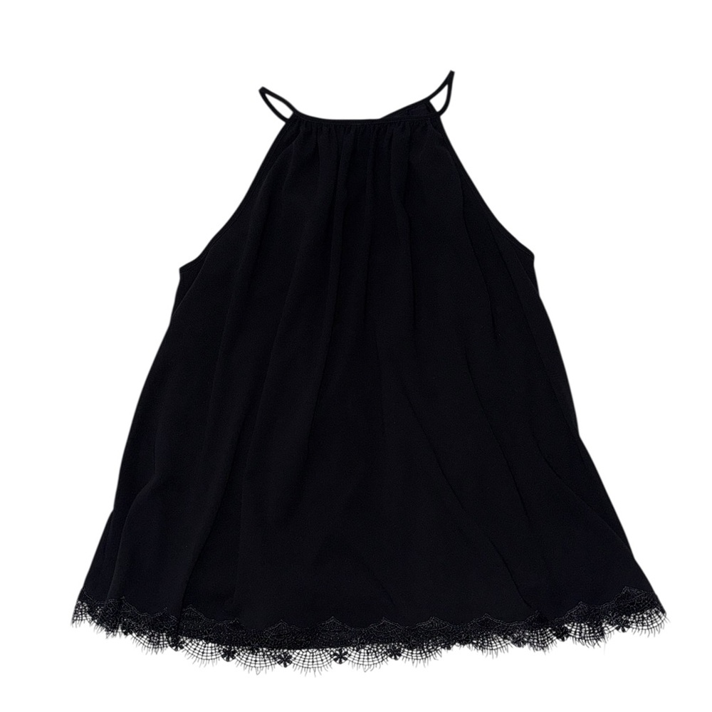 Susana Monaco Black Halter Lace Trim Blouse Top Size 6